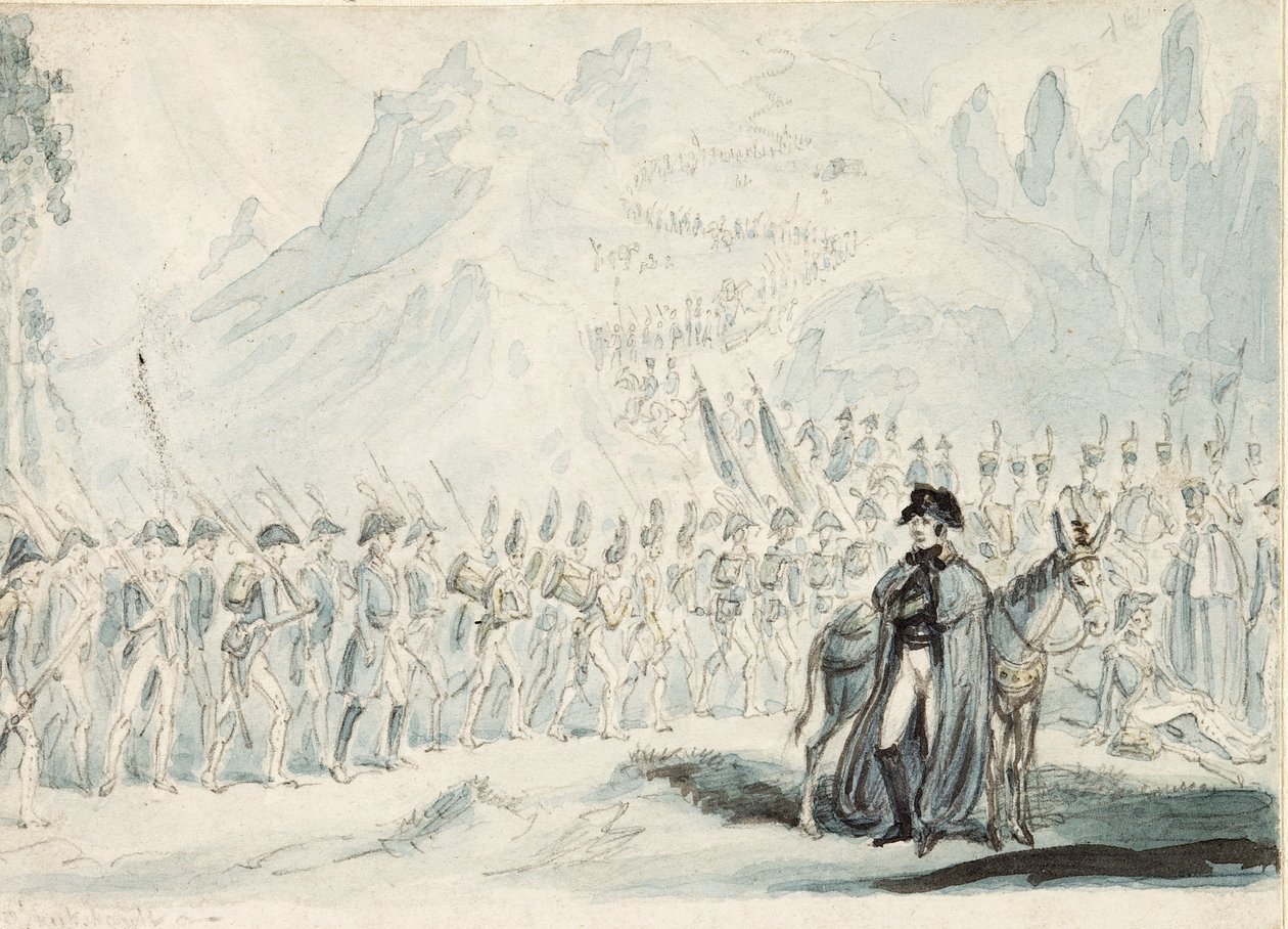 Wellington a Pireneusokban az öszvérével alkotó: Isaac Robert Cruikshank