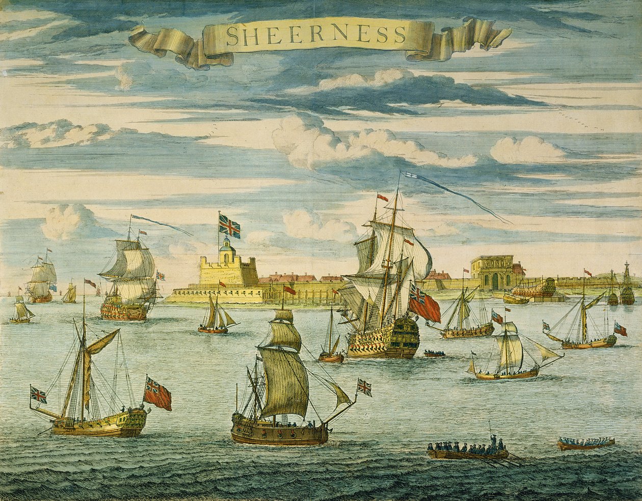 Sheerness, Kent, Johannes Kip (1652-1722) metszete (kézi színezett metszet) alkotó: Isaac (after) Sailmaker
