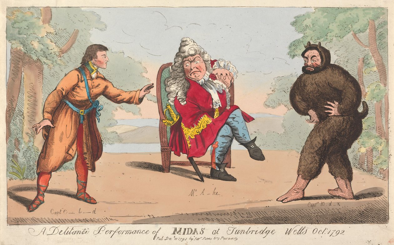 Eine Delitanti-Aufführung von Midas in Turnbridge Wells, Oktober 1792 alkotó: Isaac Cruikshank
