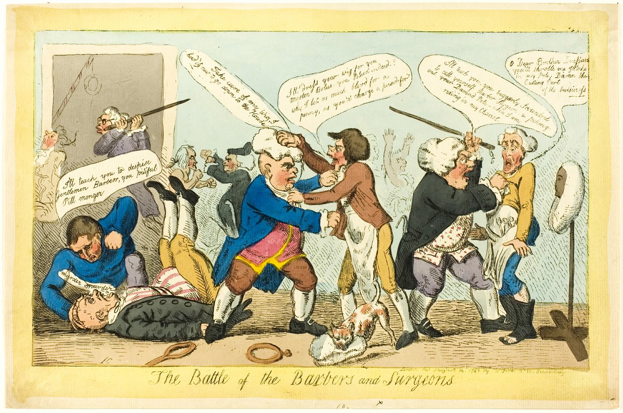 A borbélyok és sebészek csatája alkotó: Isaac Cruikshank