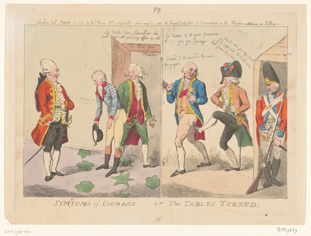Becsületper De Voglas és Orléans hercege között, 1790 A bátorság tünetei vagy az asztalok megfordulása (cím a tárgyon) alkotó: Isaac Cruikshank
