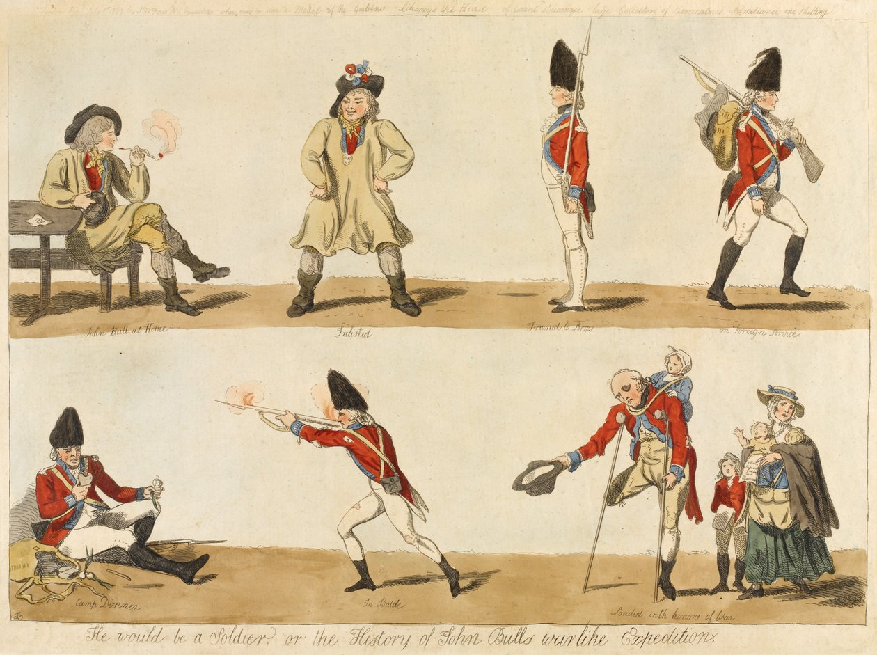 Katona lenne? vagy a John Bulls háborús expedíció története, 1793 (színes rézkarc) alkotó: Isaac Cruikshank