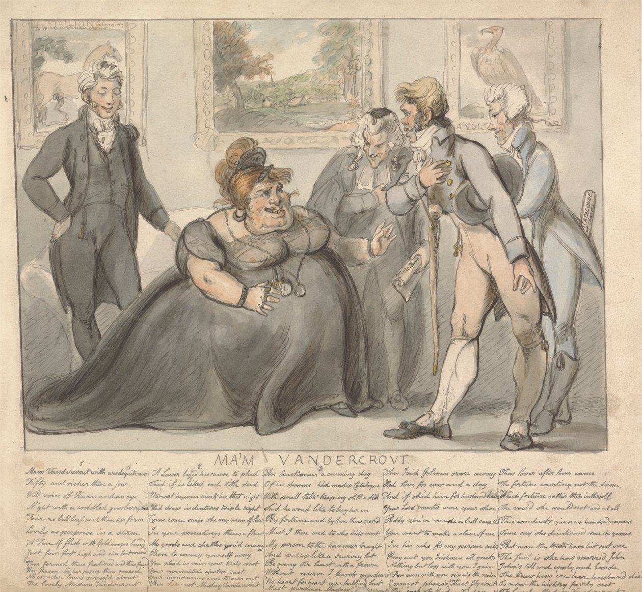 Vandercrout asszony és udvarlói alkotó: Isaac Cruikshank