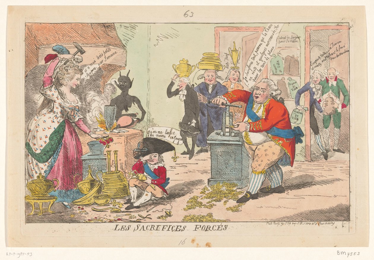 Marie Antoinette reflektorfényben Lodewijk XVI, 1789 Kényszeráldozatok (cím a tárgyon) alkotó: Isaac Cruikshank