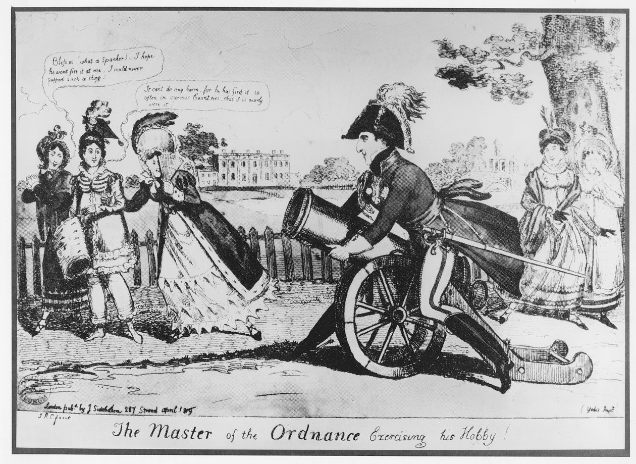 „A hobbiját gyakorló hadimester”, 1819 alkotó: Isaac Cruikshank