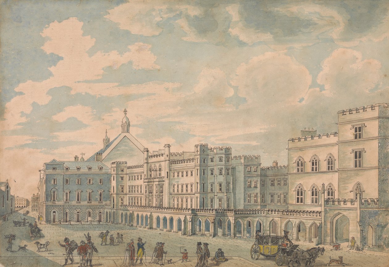 Kilátás a Lordok Házára és az alsóházra az Old Palace Yard felől alkotó: Isaac Cruikshank