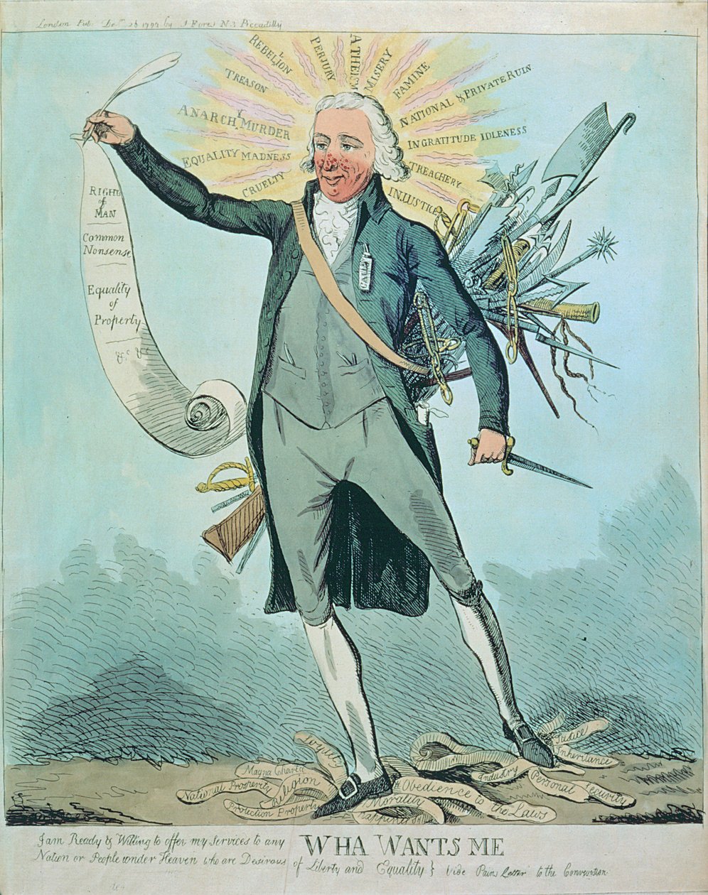 "Wha Wants Me", karikatúra Tom Paine és az Emberi jogok és a Közös ész című művéről, írta Isaac Cruikshank (1756-1811/16). alkotó: Isaac Cruikshank
