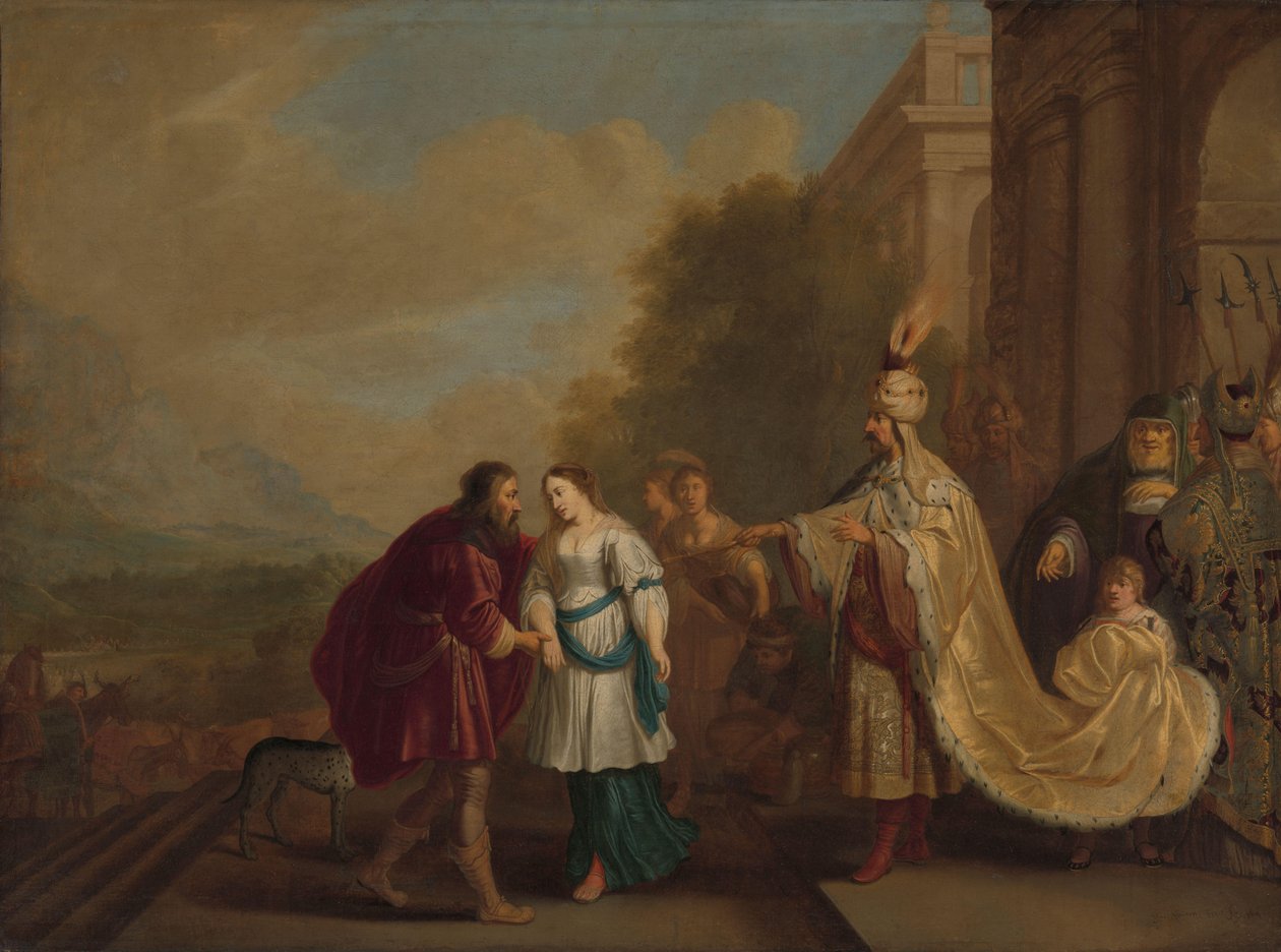 A fáraó visszaadja Sárát Ábrahámnak alkotó: Isaac Isaacsz