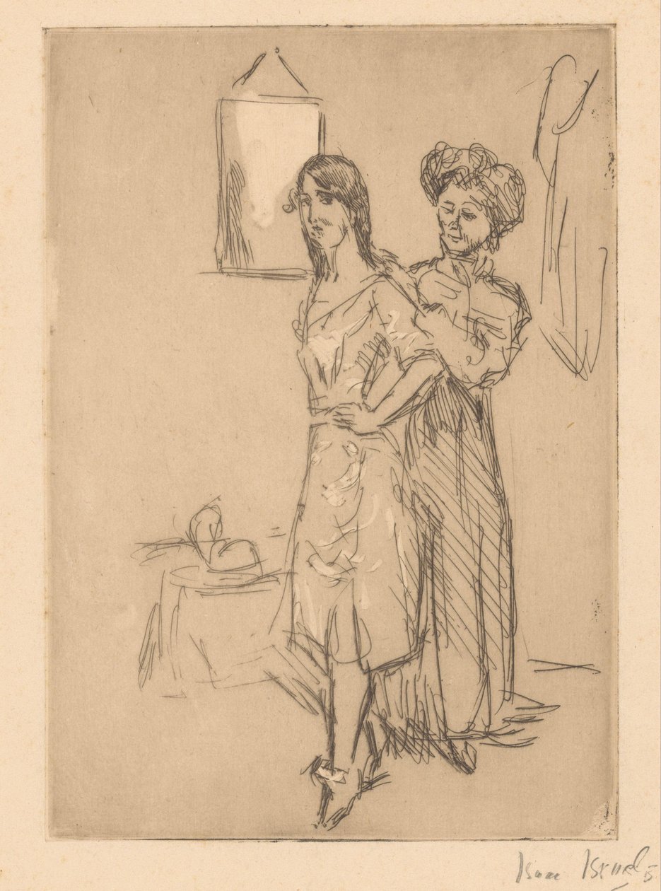 Fiatal nő a kalaposnál A kalaposnál (cím a tárgyon) alkotó: Isaac Israels (signed by artist)