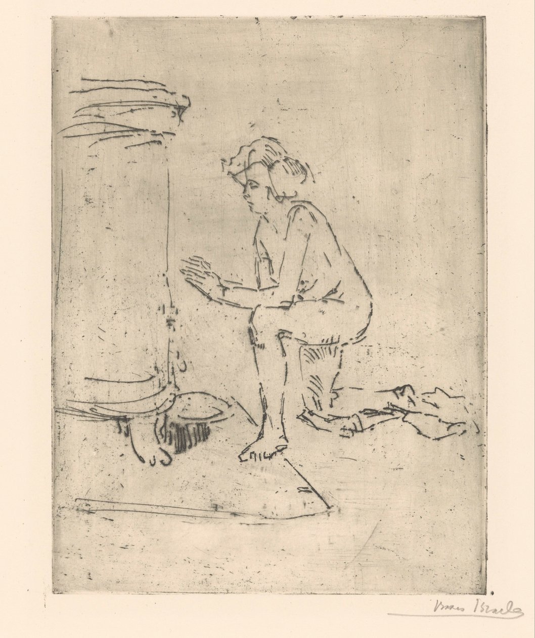 Térdelő modell tűzhelyhez alkotó: Isaac Israels (signed by artist)