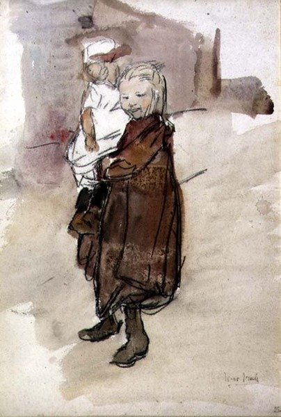 Lány és gyermek (akvarell, papír) alkotó: Isaac Israels