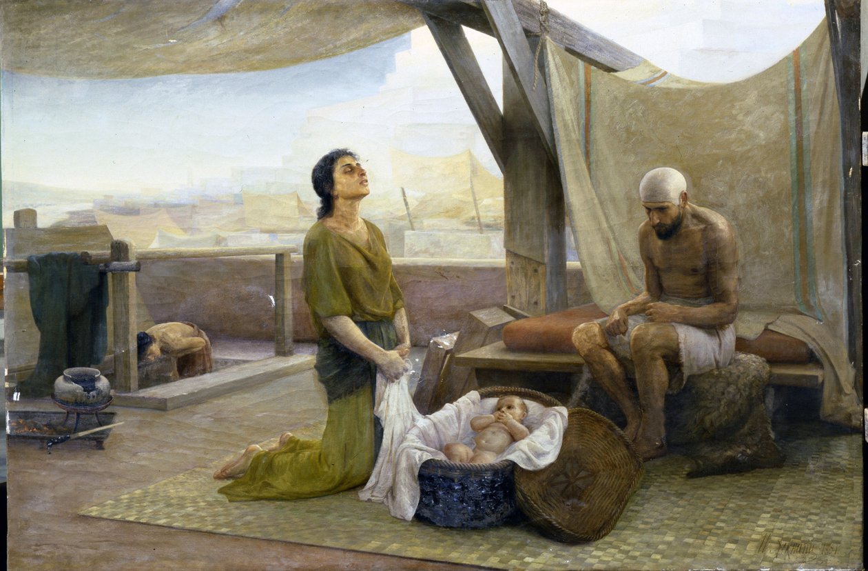 Mózes szülei – Isaac Lvovich Asknazy (1856-1902) festménye, olaj, vászon (116x174) alkotó: Isaac Lvovich Asknazy