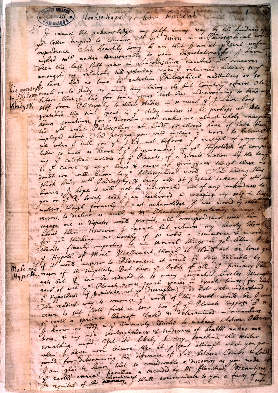 Isaac Newton levele 1679. november 28-án alkotó: Isaac Newton
