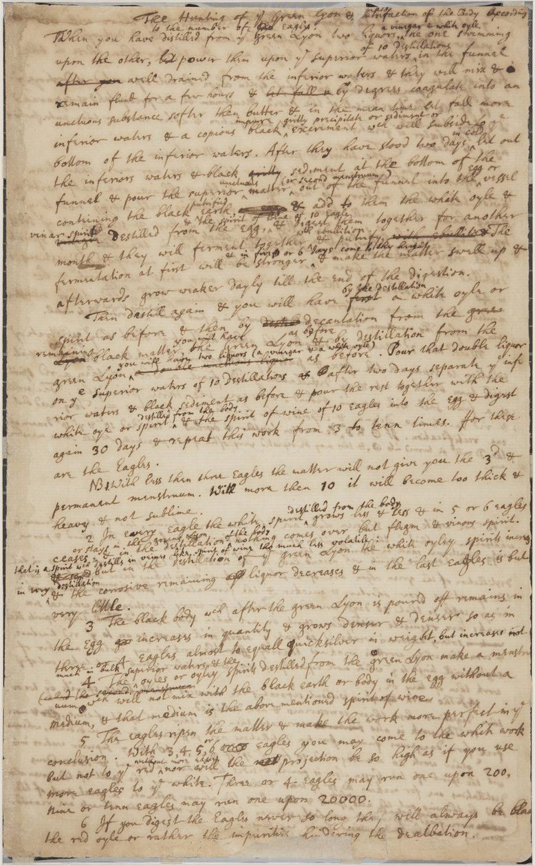 A zöld Lyon vadászata, recto, 1700 körül alkotó: Isaac Newton