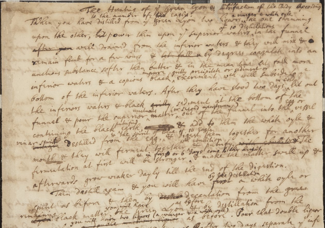 A zöld Lyon vadászata, recto, részlet, 1700 körül alkotó: Isaac Newton