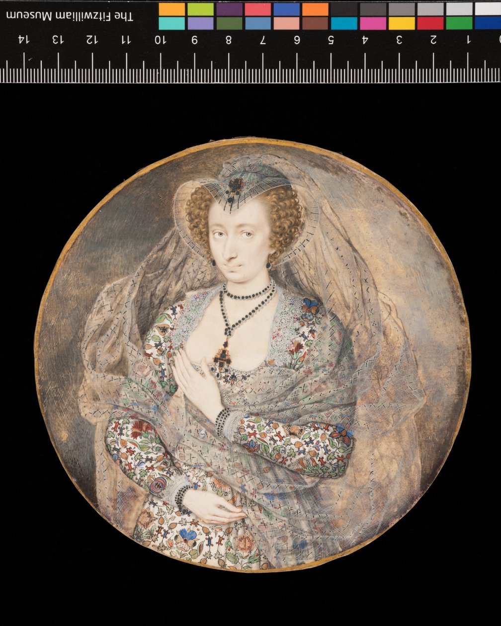 Miniatűr. Ismeretlen hölgy. Lucy Harington, Bedford grófnője (korábbi cím), 1605 körül (testszín és akvarell, karton) alkotó: Isaac Oliver