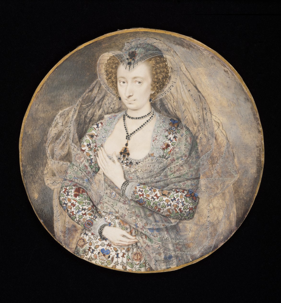 Ismeretlen hölgy, korábban Lucy Harrington, Bedford grófnője, 1605 körül (testszín és wc a kártyán) (a vázlatot lásd: 88888) alkotó: Isaac Oliver