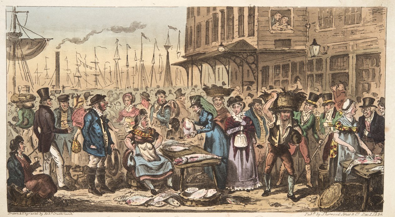 Frolic in High Life, vagy egy látogatás a Billingsgate-ben, az angol kémből, pub. 1824 (kézzel színezett metszet) alkotó: Isaac Robert Cruikshank