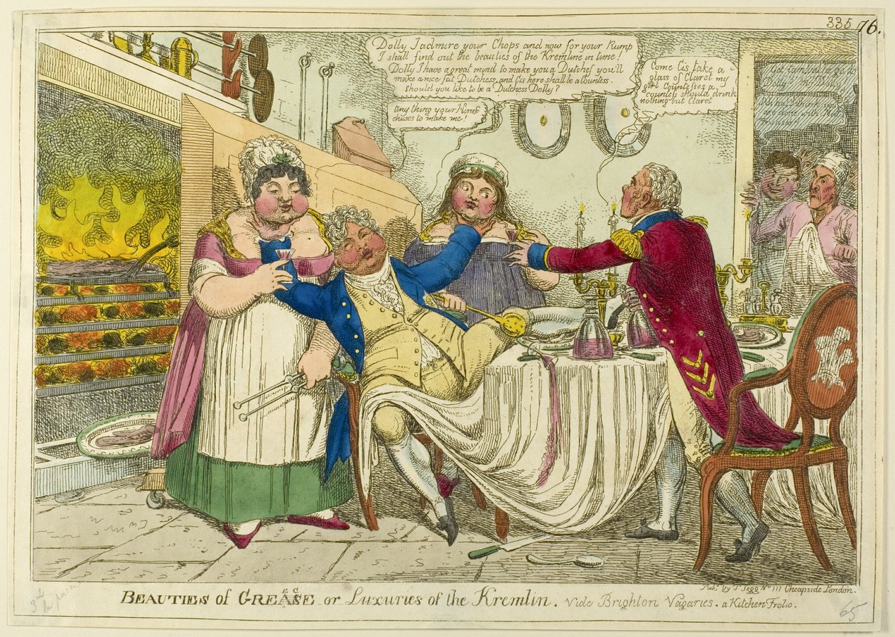 A Grease szépségei [megváltoztatva] Görögország - avagy - A Kreml fényűzései. Vide Brighton Vagaries. A Kitchen Frolic. alkotó: Isaac Robert Cruikshank