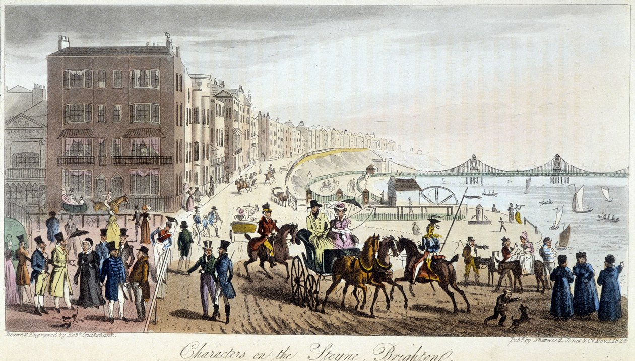 Karakterek a Brightonban – Charles Molloy Westmacott „Az angol kém” című filmjében, Robert Cruikshank rajza, londoni kiadás alkotó: Isaac Robert Cruikshank
