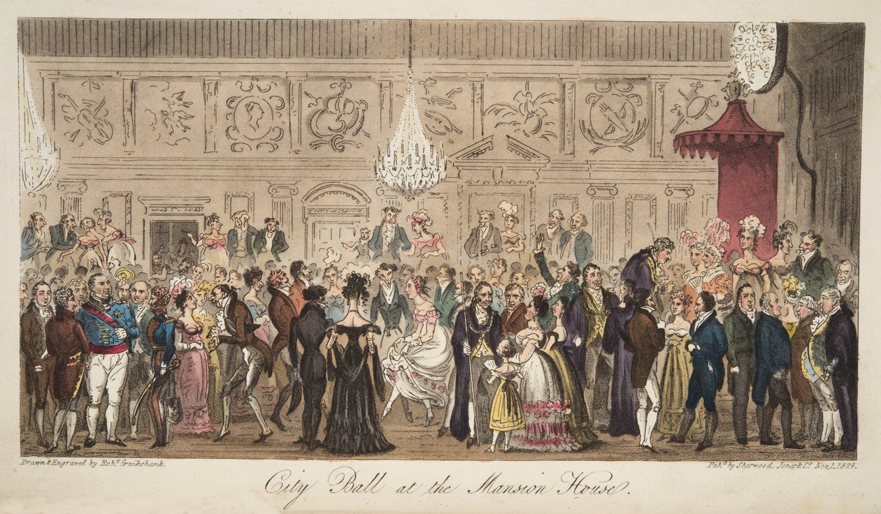 Városbál a Mansion House-ban, az angol kém, kocsma. 1824 (kézzel színezett metszet) alkotó: Isaac Robert Cruikshank