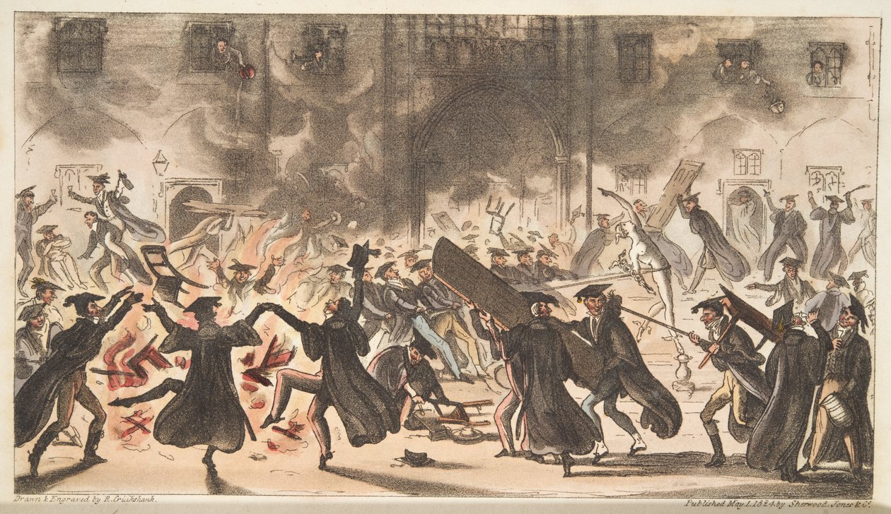 Mercury padlózata, avagy a tölgyek égése, The English Spy, pub. 1824 (kézzel színezett metszet) alkotó: Isaac Robert Cruikshank