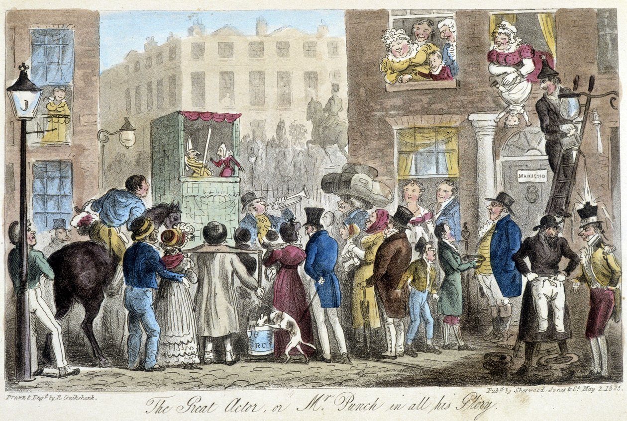 Guignol London utcáin - C. Molloy Westmacott „” Az angol kém” című művében, ill. írta: Robert Gruikshand, Sherwood, London alkotó: Isaac Robert Cruikshank