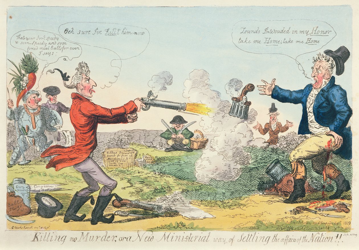 Gyilkosság nélkül, vagy a nemzet ügyeinek új miniszteri módja!, 1809 (színes rézkarc) alkotó: Isaac Robert Cruikshank