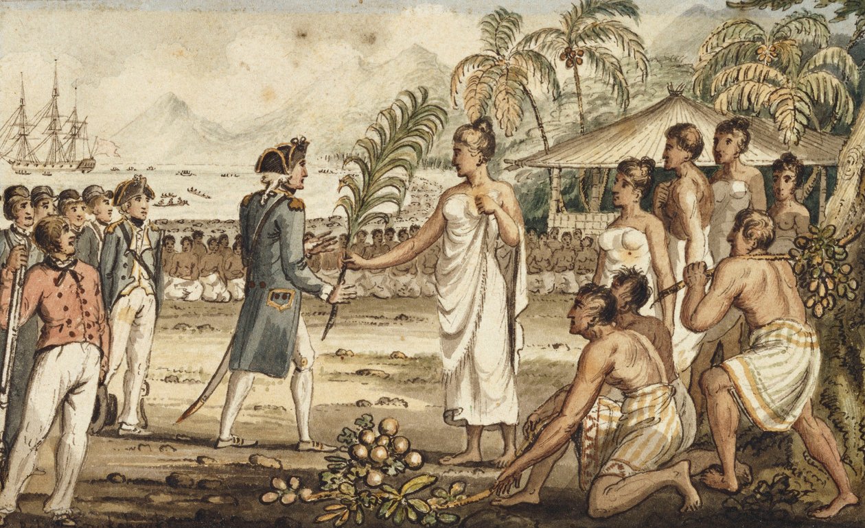 Oatehite, Cook kapitány utazásaiból (akvarell) alkotó: Isaac Robert Cruikshank