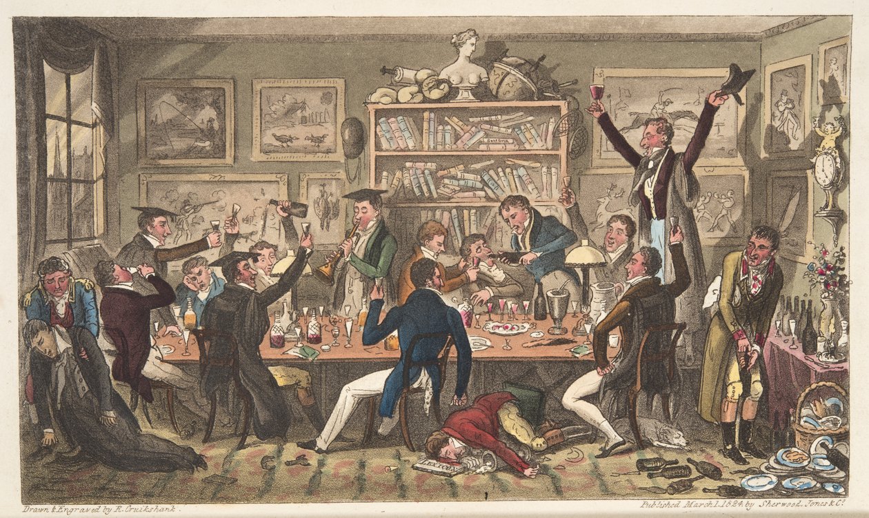 Oxford Transports vagy University Exiles, The English Spy, London, 1824 (kézzel színezett metszet) alkotó: Isaac Robert Cruikshank