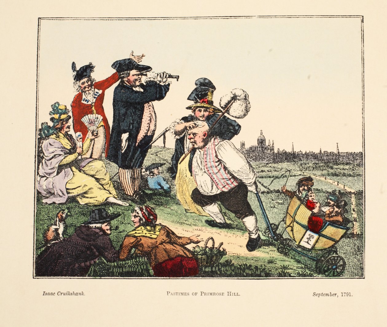 Primrose Hill mulatságai, 1791 (kézzel színezett metszet) alkotó: Isaac Robert Cruikshank