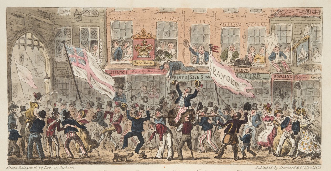 Point Street, Portsmouth, The English Spy, pub. 1824 (kézzel színezett metszet) alkotó: Isaac Robert Cruikshank