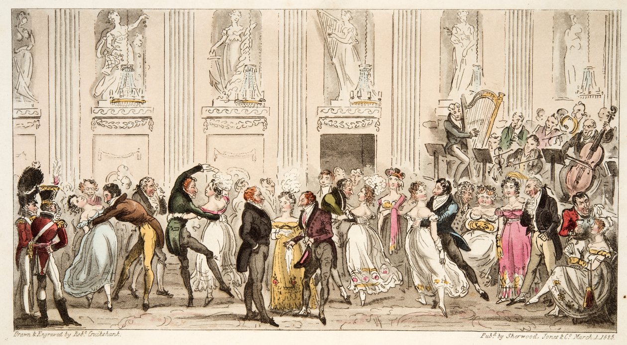 A Cyprians-bál az Argyle Rooms-ban, az angol kém, pubból. 1824 (kézzel színezett metszet) alkotó: Isaac Robert Cruikshank