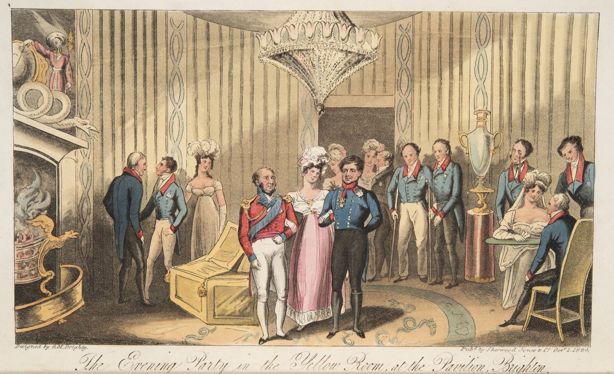 The Evening Party at the Pavilion, Brighton, The English Spy, pub. 1824 (kézzel színezett metszet) alkotó: Isaac Robert Cruikshank