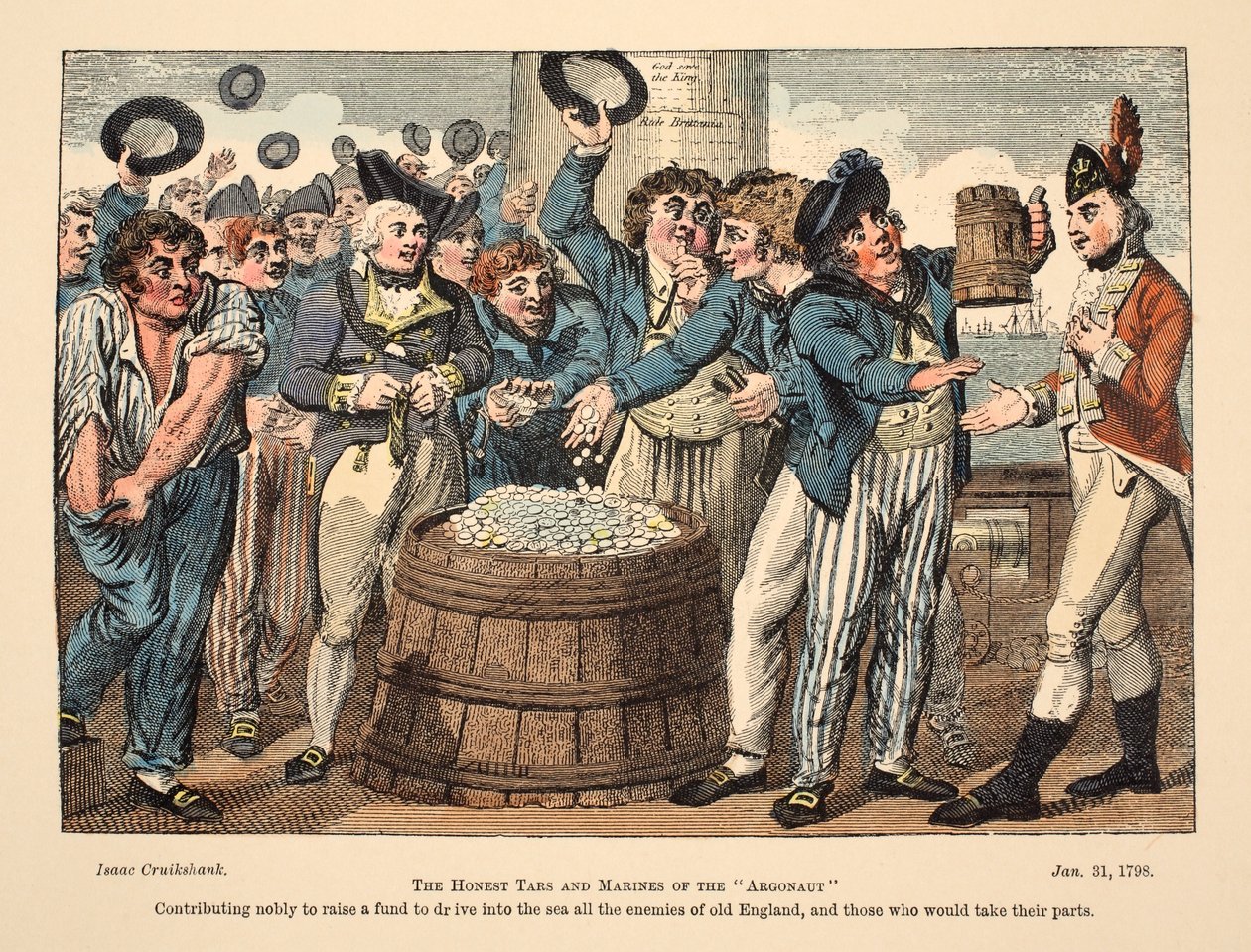 The Honest Tars and Marines of The Argonaut, pub. 1798 (kézzel színezett metszet) alkotó: Isaac Robert Cruikshank
