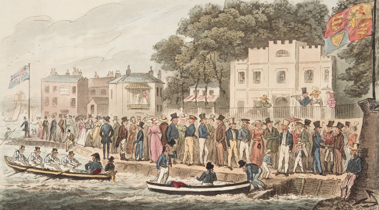 The Promenade at Cowes, The English Spy, pub. 1824 (kézzel színezett metszet) alkotó: Isaac Robert Cruikshank