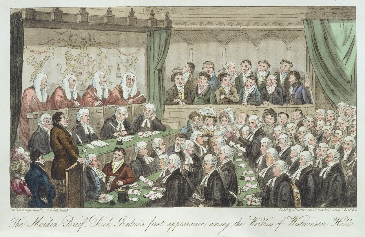 A leánykori tájékoztató, Dick Gradus első megjelenése a Westminster Hall méltói között, 1824-ben jelent meg. alkotó: Isaac Robert Cruikshank