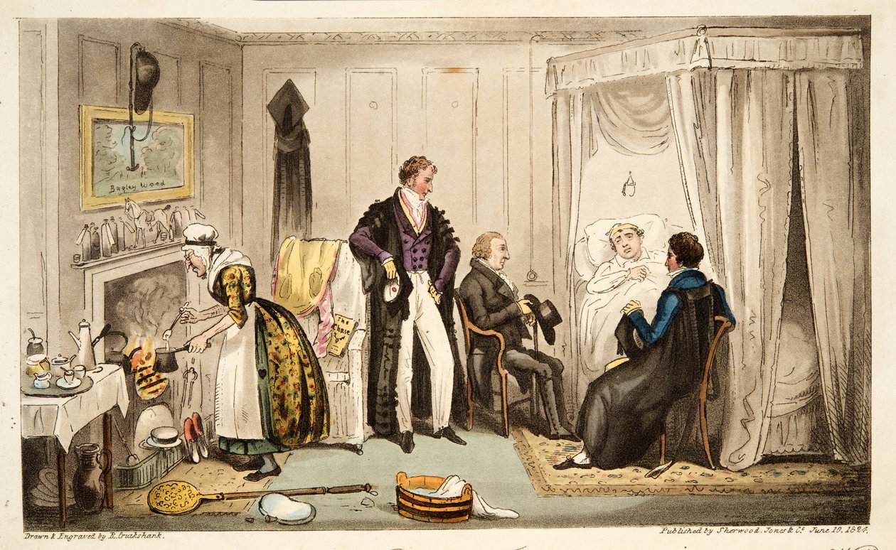 Tom Echo, aki a Headington-lázban vagy egy oxonban élt a fal közelében, az angol kémből, London, 1824 (kézzel színezett metszet) alkotó: Isaac Robert Cruikshank