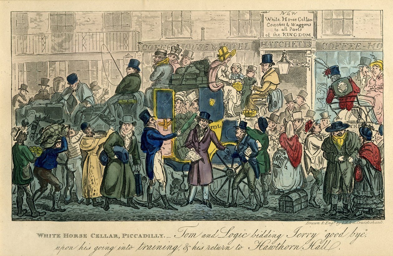 White Horse Cellar, Piccadilly From: 36 jelenet a való életből, 1821 alkotó: Isaac Robert Cruikshank