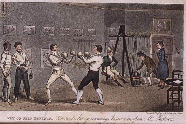Az önvédelem művészete: Tom és Jerry utasításokat kap Mr. Jacksontól, Pierce Egan „Life in London” című művéből alkotó: Isaac Robert and George Cruikshank