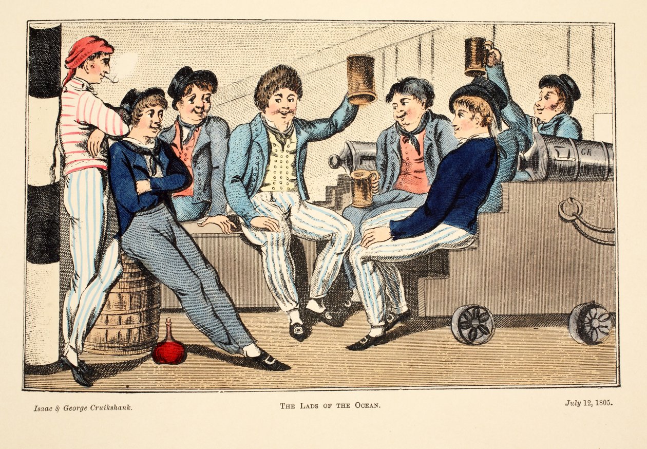 Az óceán legényei, 1805 (kézzel színezett metszet) alkotó: Isaac, Robert and George Cruikshank