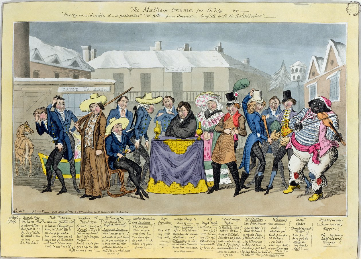 The Mathew-Orama for 1824, kiadó: G. Humphrey, 1824 (színes metszet) alkotó: Isaac, Robert and George Cruikshank