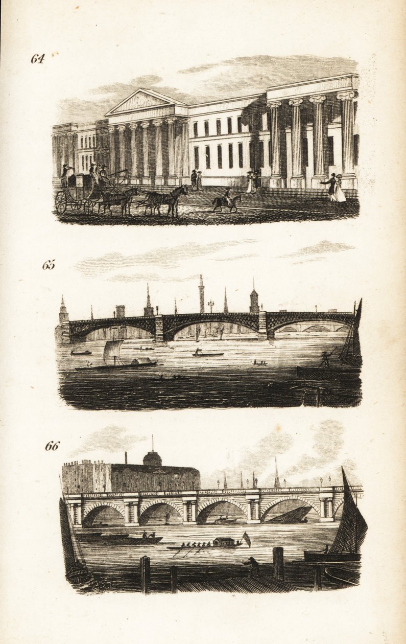 Az általános postahivatal, a Southwark híd és a Waterloo híd alkotó: Isaac Taylor