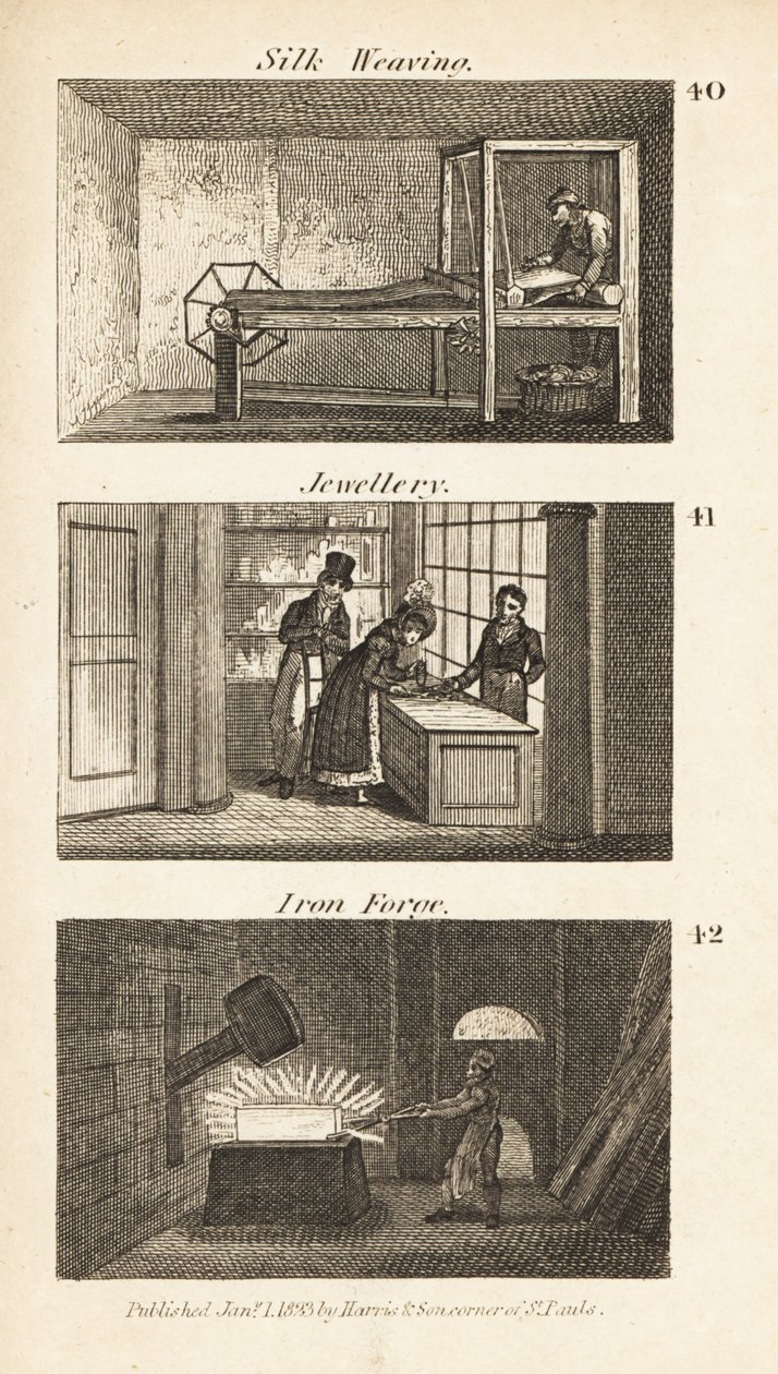 Kereskedelem a Regency Englandben: selyemszövés, ékszer és vaskovács alkotó: Isaac Taylor