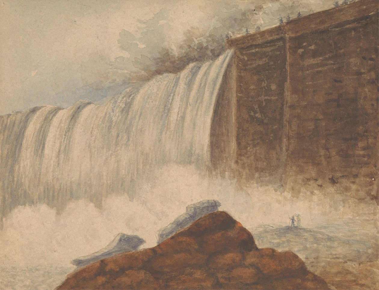 Kilátás a Niagara-vízesésre, két figurával a sziklán a jobb előtérben alkotó: Isaac Weld