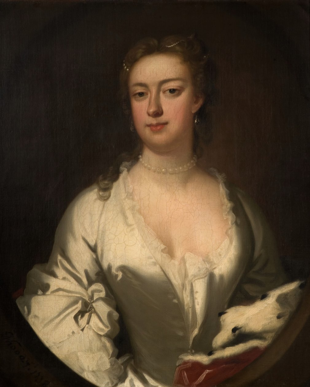 Fehér és hermelinruhás hölgy portréja, 1738. alkotó: Isaac Whood