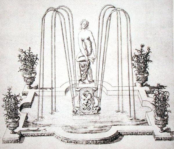 Szökőkút terv a "The Gardens of Wilton" című műből, 1645 körül (metszet) alkotó: Isaac de Caus