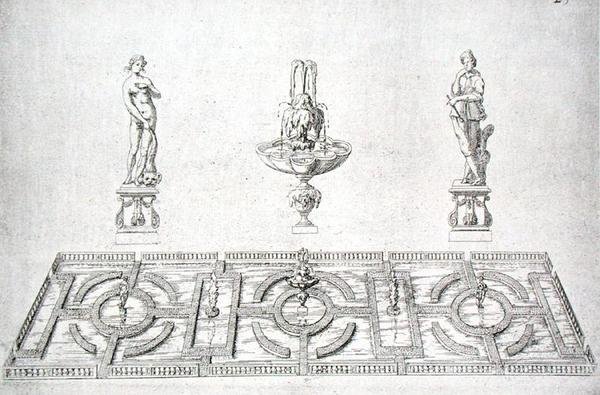 Kerttervezés a "The Gardens of Wilton"-ból 1645 körül (metszet) alkotó: Isaac de Caus