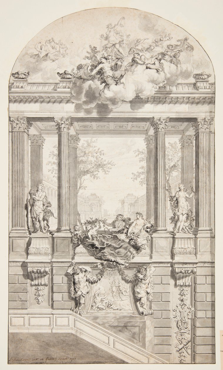 Design for Staircase, Voorst Castle, Hága, Hollandia alkotó: Isaac de Moucheron