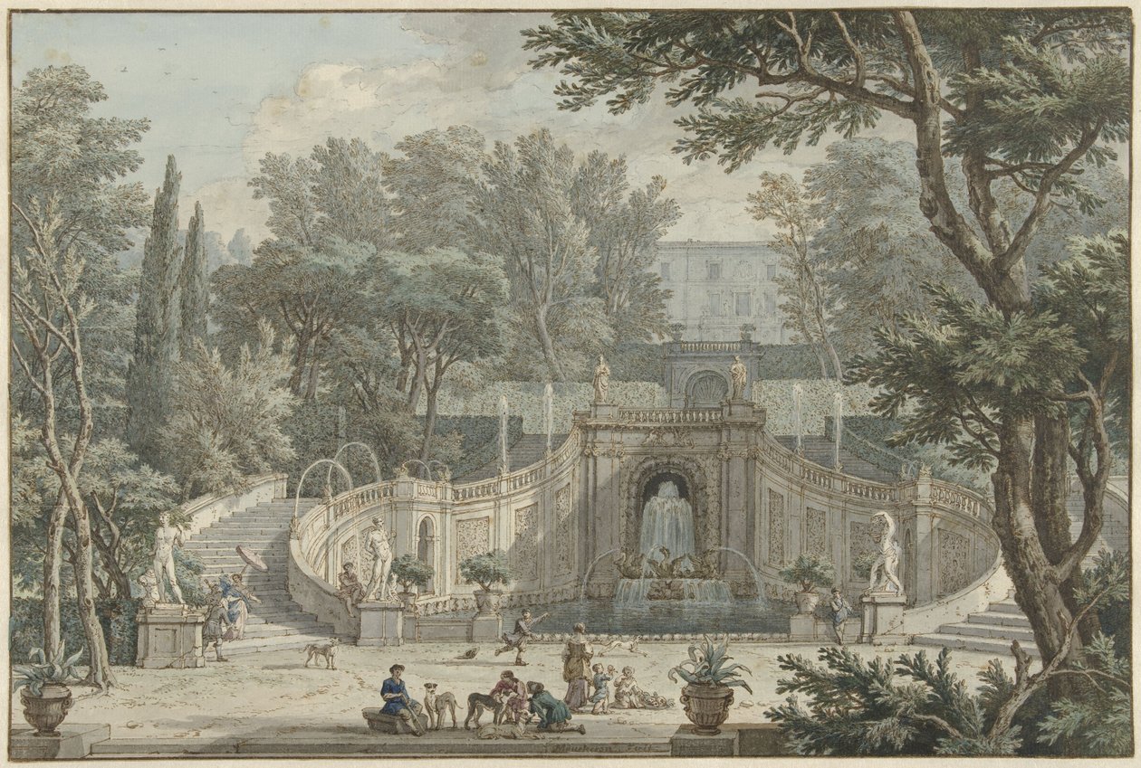 Kilátás a Villa d’Este kertjére Tivoliban, 1725 körül alkotó: Isaac de Moucheron